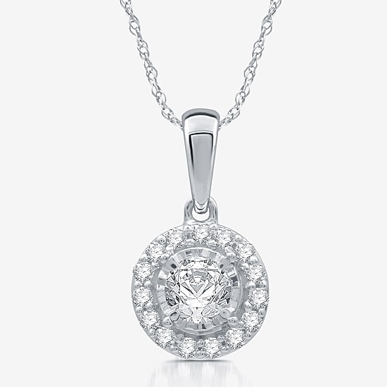 Womens 1/4 CT. T.W. Natural White Diamond 10K Gold Round 18 Inch Pendant Necklace