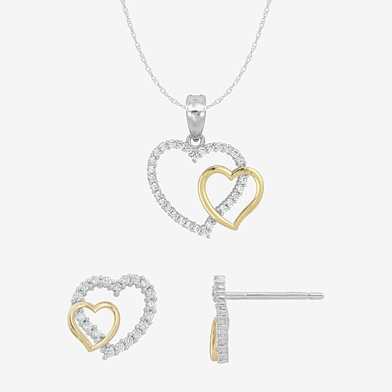 Womens Cubic Zirconia 10K Gold Sterling Silver Heart 2-pc. Jewelry Set