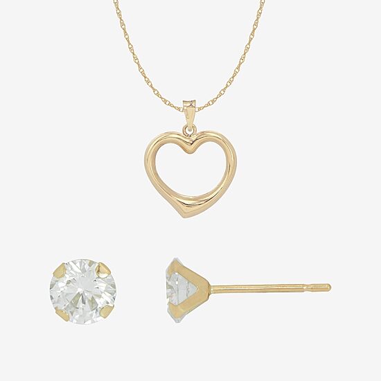 Womens Cubic Zirconia 10K Gold Heart 2-pc. Jewelry Set