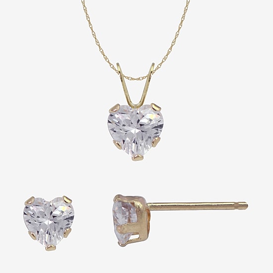 Womens Cubic Zirconia 10K Gold Heart 2-pc. Jewelry Set