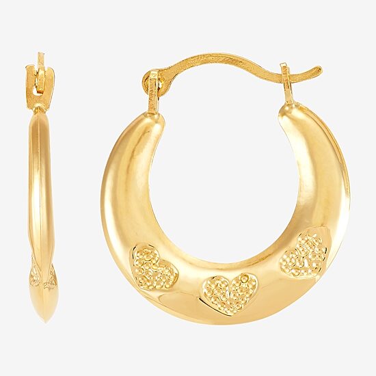 Womens 14K Gold 14.5mm Heart Hoop Earrings