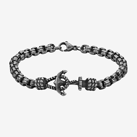 Mens Stainless Steel 8 1/2 Inch Solid Box Anchor Chain Bracelet