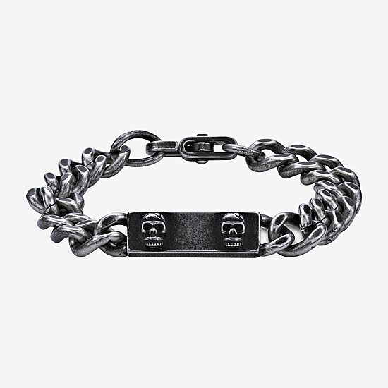 Mens Stainless Steel 9 Inch Solid Curb Skull Id Bracelet