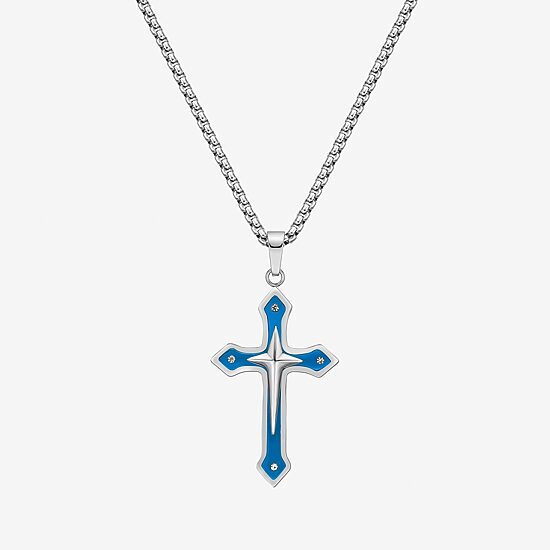 Mens Stainless Steel Cross 24 Inch Pendant Necklace