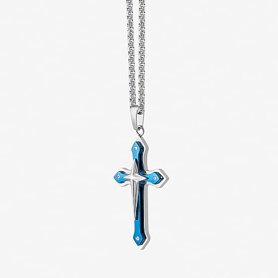 Mens Stainless Steel Cross 24 Inch Pendant Necklace