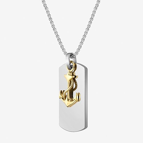 Mens Stainless Steel Anchor Dog Tag 24 Inch Pendant Necklace