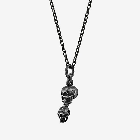 Mens Stainless Steel Skull 24 Inch Pendant Necklace