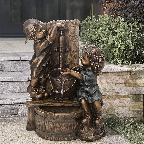Glitzhome 25.5" Polyresin Sculptural Outdoor fountain