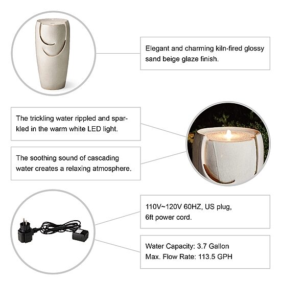 Glitzhome 29.25" Sand Beige Ceramic Pot Outdoor fountain