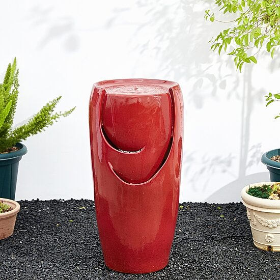 Glitzhome 29.25" Red Ceramic Pot Outdoor fountain
