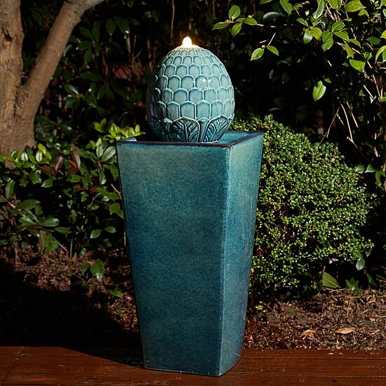 Glitzhome 35.75" Turquoise Ceramic Outdoor Fountains