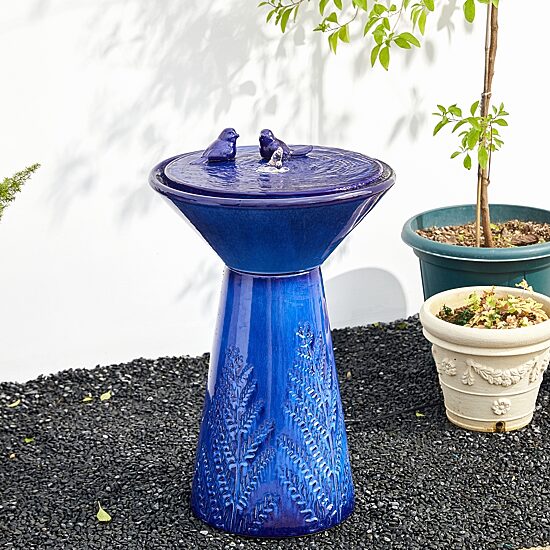 Glitzhome 27.5H Cobalt Blue Ceramic Outdoor Fountains
