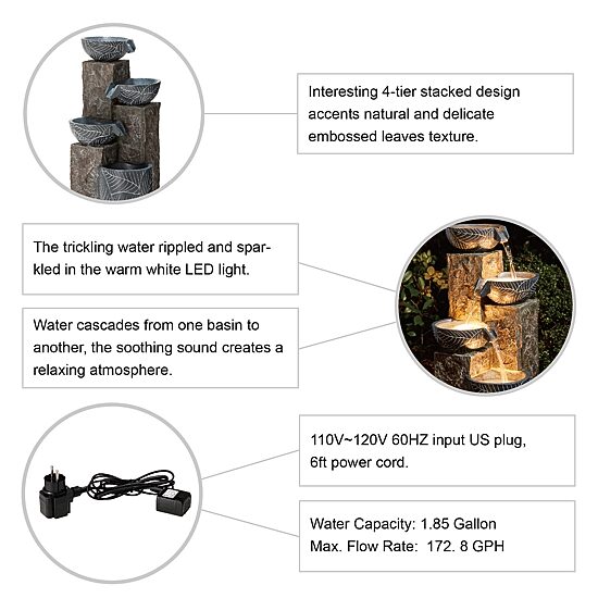 Glitzhome 32.75'H Textured 4-Tier Resin Outdoor fountain