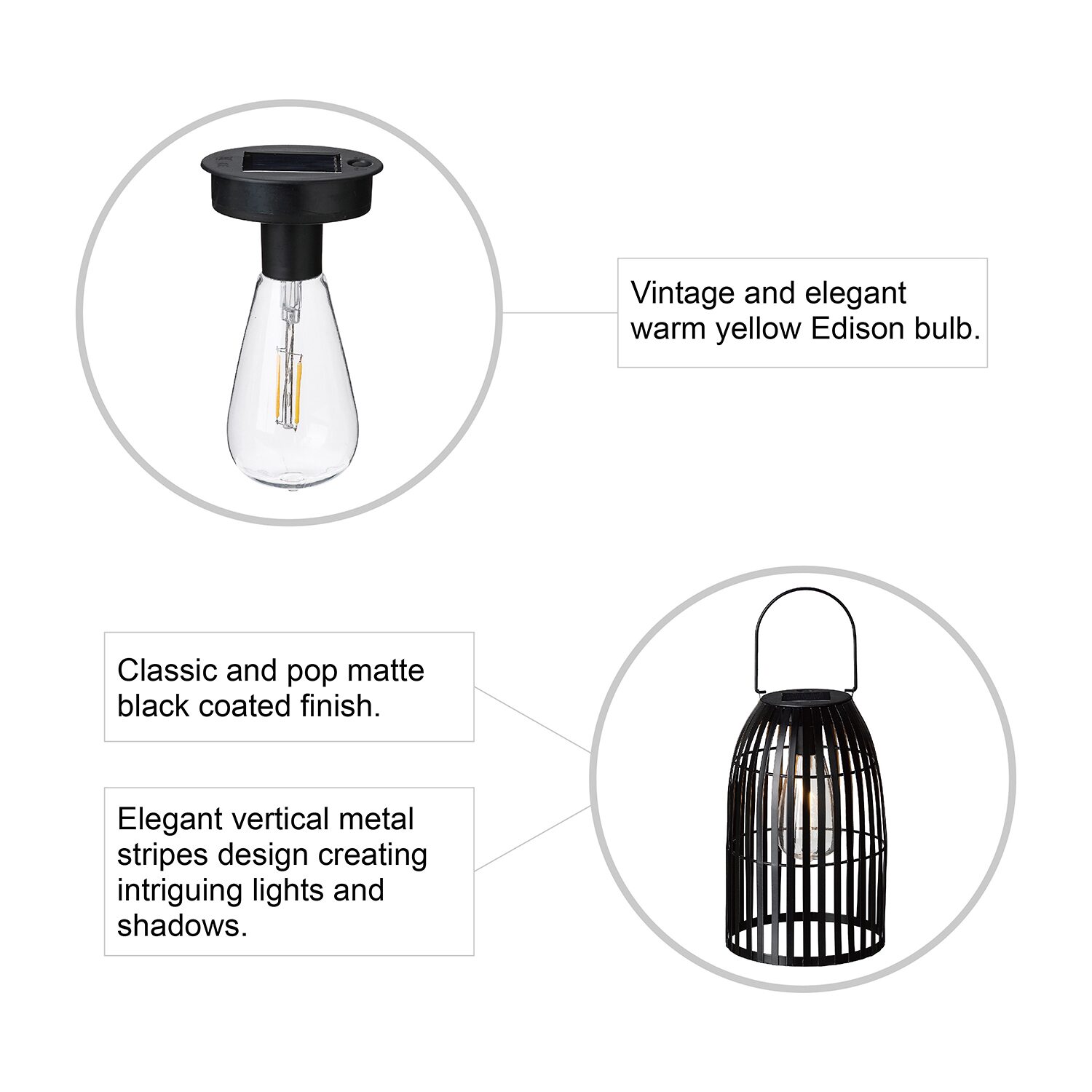 Glitzhome 9.75" Woven Black Solar Powered Lantern