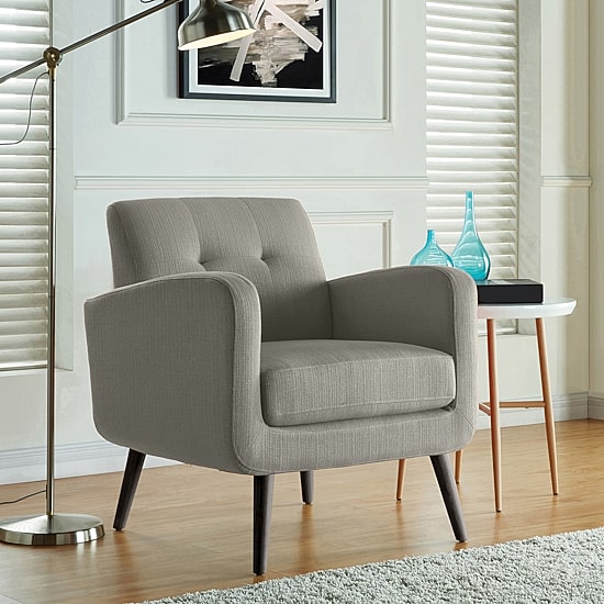 Kingston Mid-Century Modern Accent Armchair in Linen with Legs in an Espresso Finish