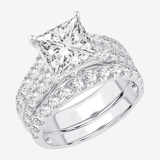 (H-I / SI1-SI2) Signature By Modern Bride Womens 5 CT. T.W. Lab Grown White Diamond in 14K Gold Princess Bridal Set