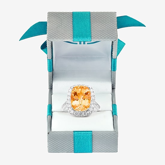 Effy Final Call Womens Genuine Yellow Citrine Sterling Silver Cushion Halo Side Stone Cocktail Ring