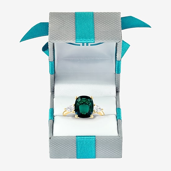 Effy Final Call  Womens Lab Created Green Emerald & 1/5 CT. T.W. Lab Grown Diamond 14K Gold Pear Cushion Cocktail Ring