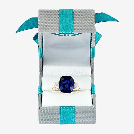 Effy Final Call Womens Lab Created Blue Sapphire & 1/5 CT. T.W. Lab Grown Diamond 14K Gold Cushion Cocktail Ring
