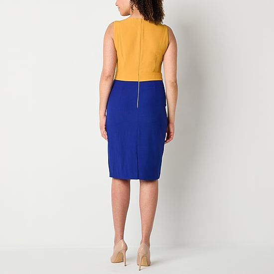 Evan Picone Womens Crew Neck Sleeveless Sheath Dress