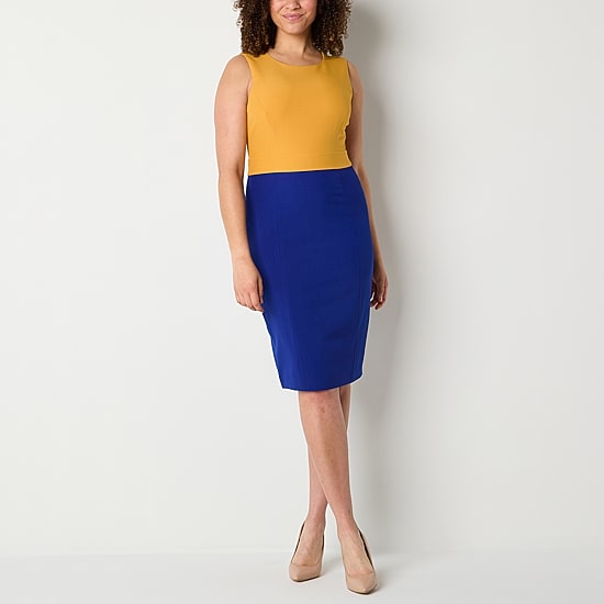 Evan Picone Womens Crew Neck Sleeveless Sheath Dress