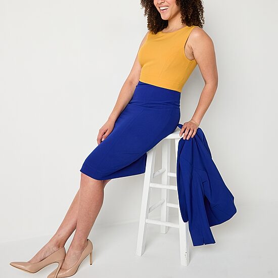 Evan Picone Womens Crew Neck Sleeveless Sheath Dress