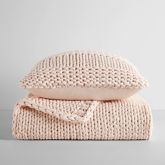 Casual Comfort Chunky Knit Blanket and Pillow Set