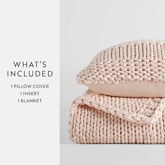 Casual Comfort Chunky Knit Blanket and Pillow Set