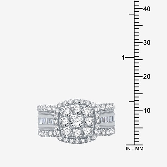 Womens 2 CT. T.W. Natural White Diamond 10K Gold Cushion Side Stone Halo Engagement Ring
