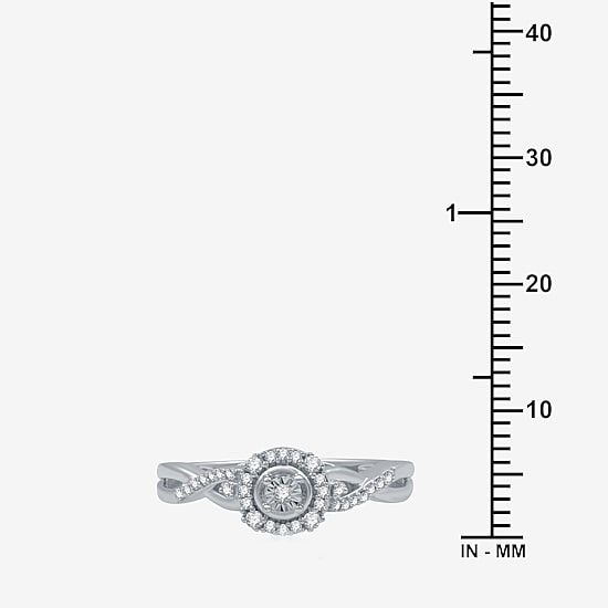 Promise My Love Womens 1/6 CT. T.W. Natural White Diamond Sterling Silver Round Side Stone Halo Promise Ring