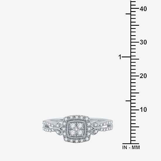 Womens 1/4 CT. T.W. Natural White Diamond Sterling Silver Cushion Side Stone Halo Promise Ring