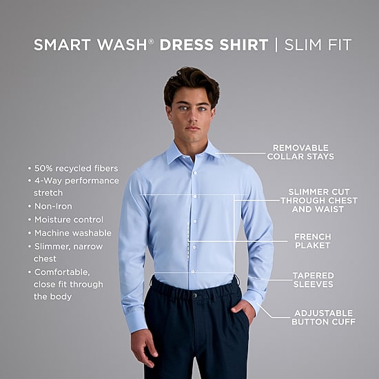 Haggar Smart Wash Mens Slim Fit Easy Care Long Sleeve Dress Shirt
