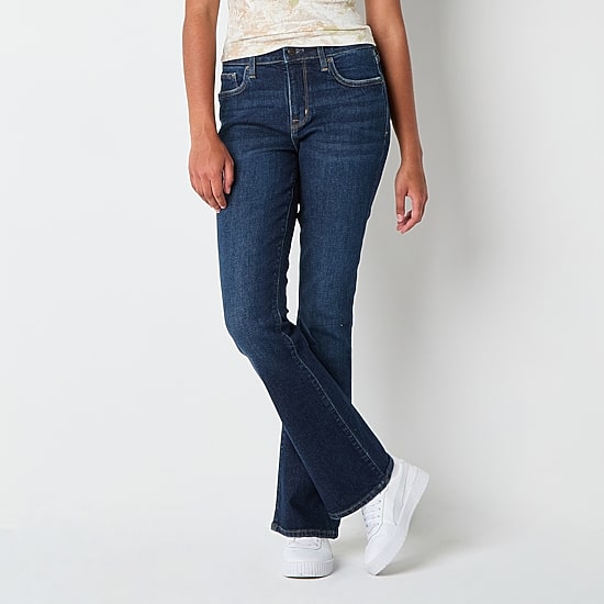 Arizona Womens Juniors Mid Rise Bootcut Jean