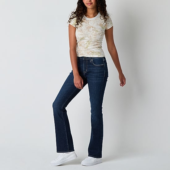 Arizona Womens Juniors Mid Rise Bootcut Jean