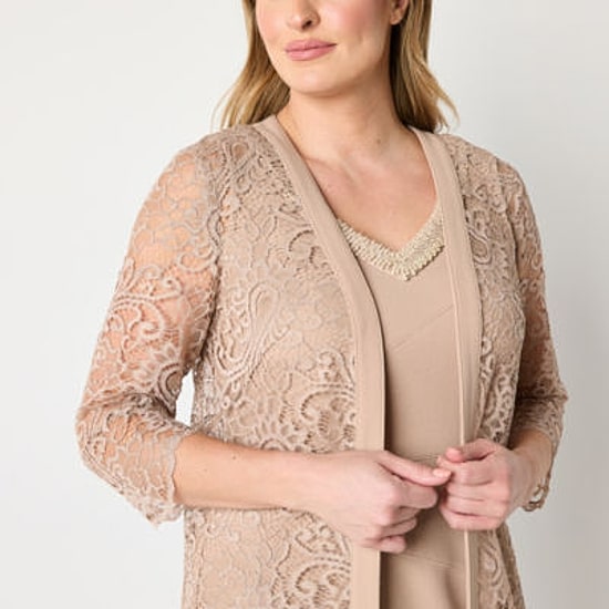 Brianna Milay Womens Beaded Lace Jacket Dress