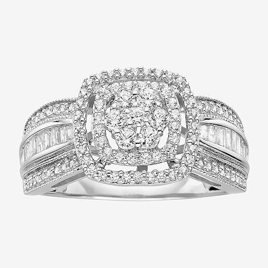 3/4 CT.T.W. Natural Diamond 10K White Gold Cluster Milgrain Ring