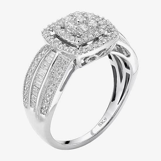 3/4 CT.T.W. Natural Diamond 10K White Gold Cluster Milgrain Ring