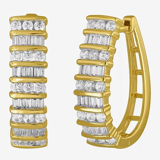(I-J / I2-I3) Womens 1 CT. T.W. Natural Yellow Diamond 10K Gold 20.9mm Hoop Earrings