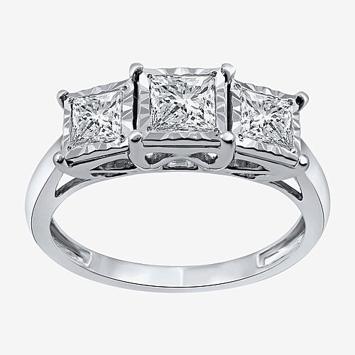 (H-I / Si2-I1) Womens 1 CT. T.W. Lab Grown White Diamond 10K Gold 3-Stone Engagement Ring, 8, White