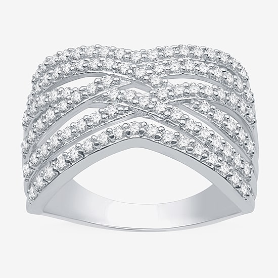 (G-H / I2-I3) Womens 3MM 1 CT. T.W. Lab Created White Diamond Sterling Silver Crossover Band