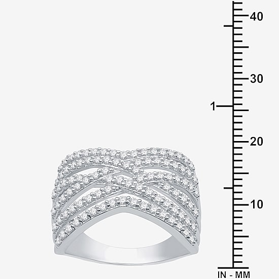 (G-H / I2-I3) Womens 3MM 1 CT. T.W. Lab Created White Diamond Sterling Silver Crossover Band