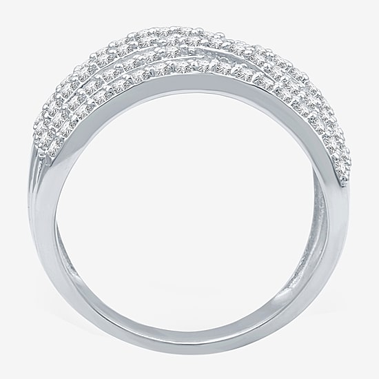 (G-H / I2-I3) Womens 3MM 1 CT. T.W. Lab Created White Diamond Sterling Silver Crossover Band