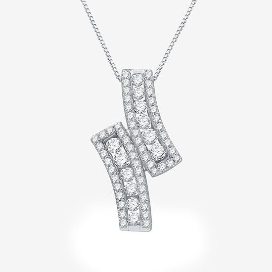 (G-H / I2-I3) Womens 1 CT. T.W. Lab Grown White Diamond Sterling Silver 18 Inch Pendant Necklace