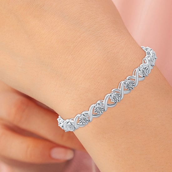 Womens 1/8 CT. T.W. Natural White Diamond Sterling Silver 8 1/4 Inch Tennis Bracelet