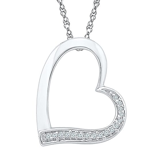 Womens Diamond Accent Natural White Diamond 10K Gold Heart 18 Inch Pendant Necklace