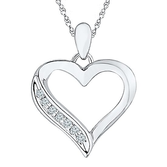 Diamond-Accent 10K White Gold Heart Pendant Necklace