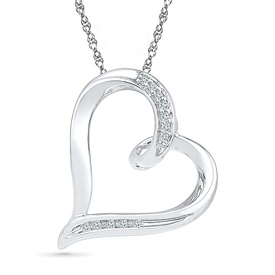 Womens Diamond Accent Natural White Diamond 10K Gold Heart 18 Inch Pendant Necklace