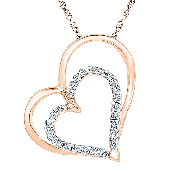 Womens 1/8 CT. T.W. Natural White Diamond 10K Gold Heart 18 Inch Pendant Necklace