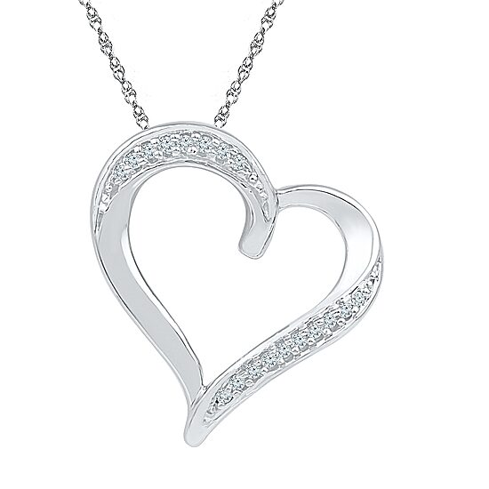Womens Diamond Accent Natural White Diamond 10K Gold Heart 18 Inch Pendant Necklace
