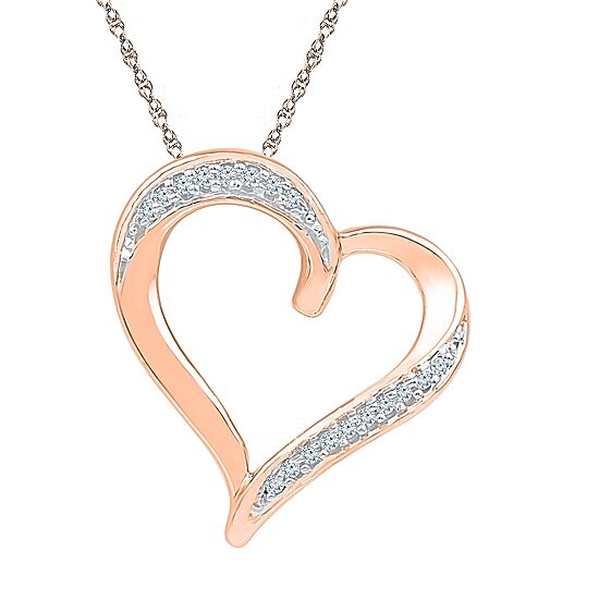 Womens Diamond Accent Natural White Diamond 10K Gold Heart 18 Inch Pendant Necklace